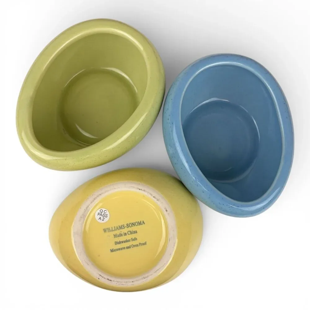 Williams-Sonoma Speckled Egg Shaped Ramekin Oven Safe Cookware Serve Dish Trio